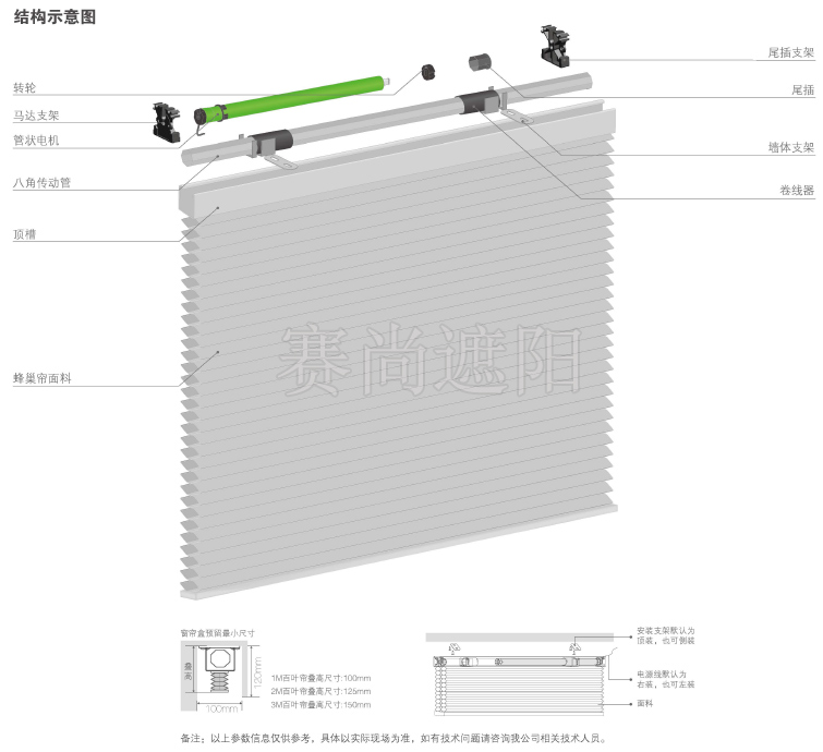 电动蜂巢帘结构参数
